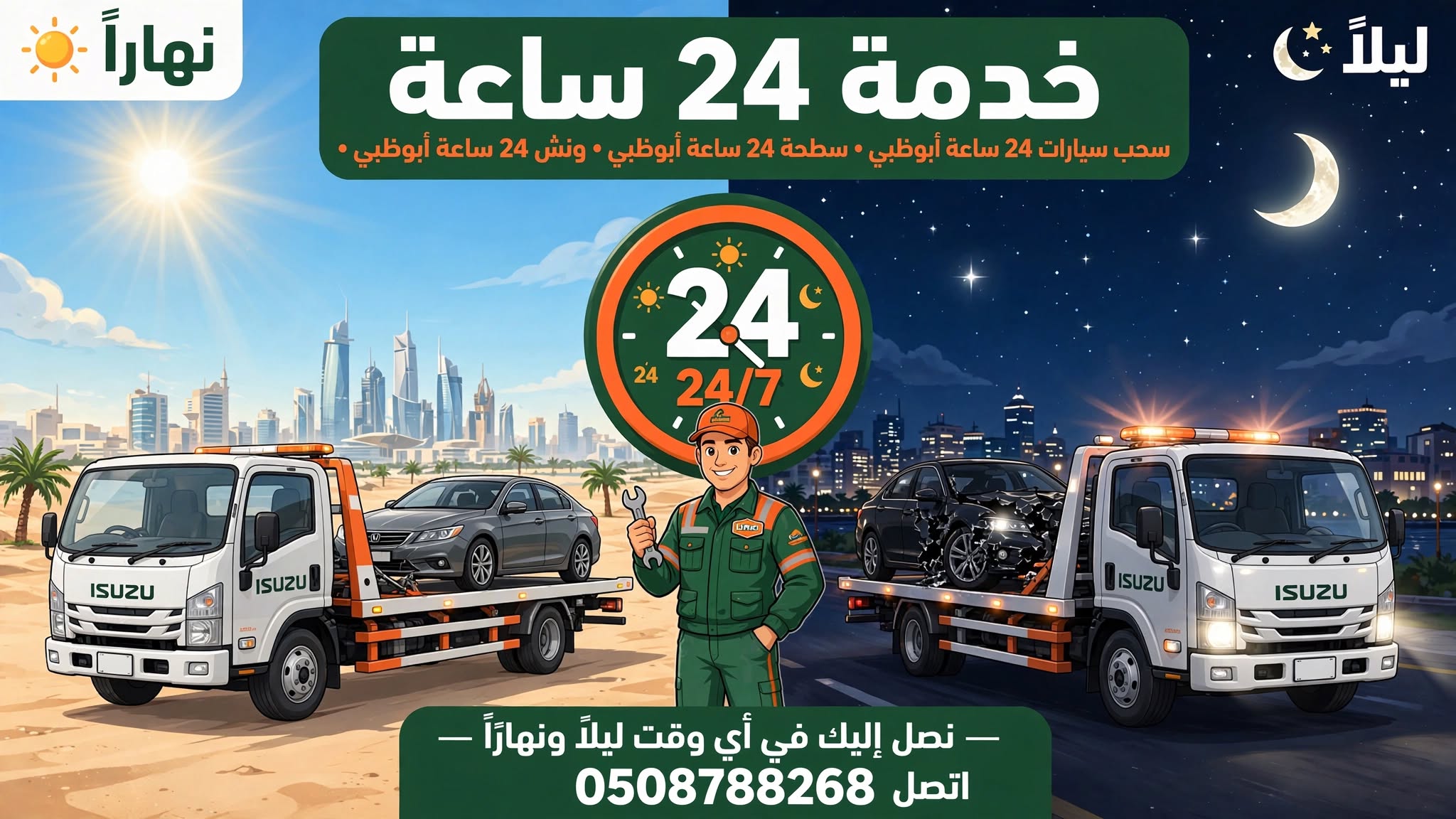 خدمة ونش سيارات 24 ساعة في أبوظبي